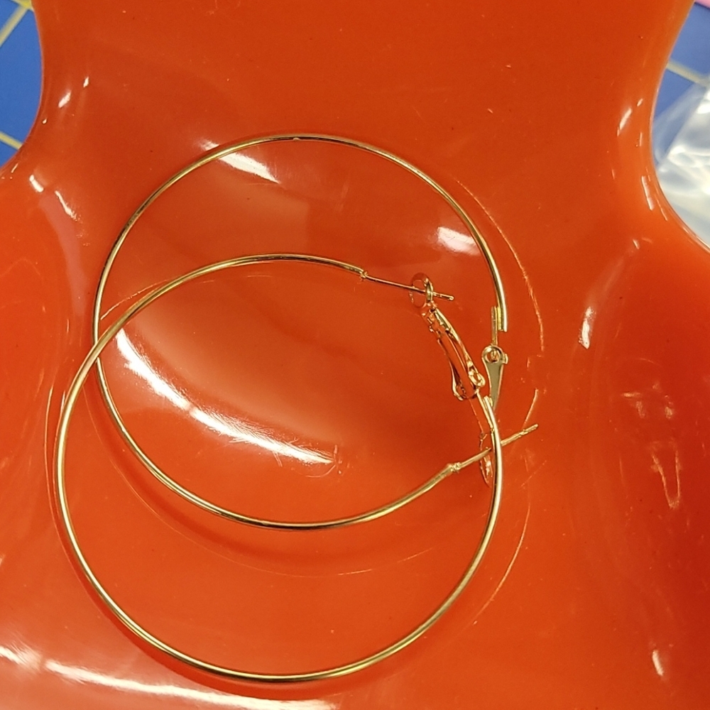 Gold Tone Earrings 2" Hoops